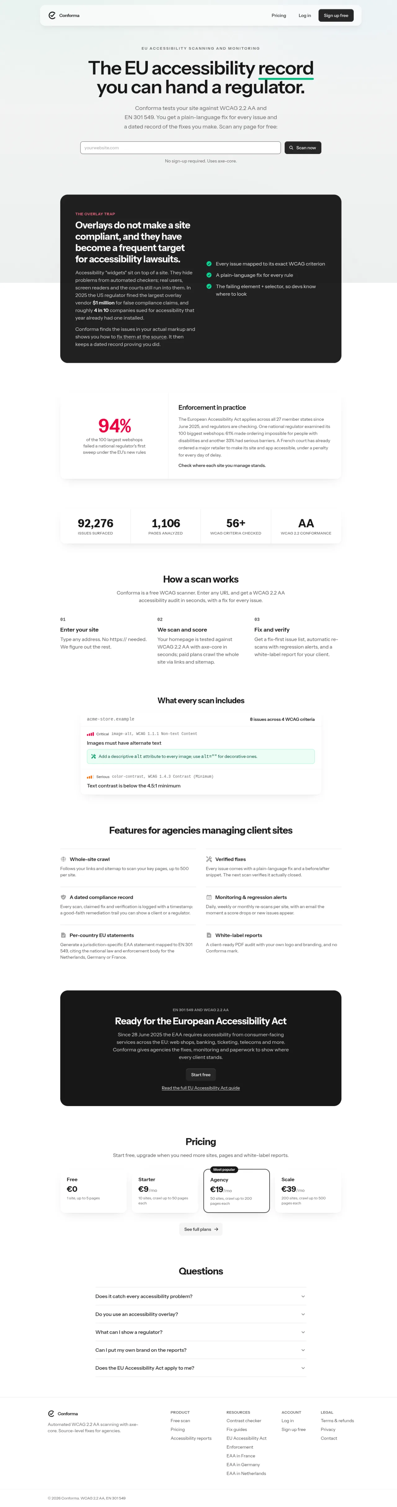 Volledige landingspagina van Conforma, onze tool die websites toetst aan de toegankelijkheidseisen